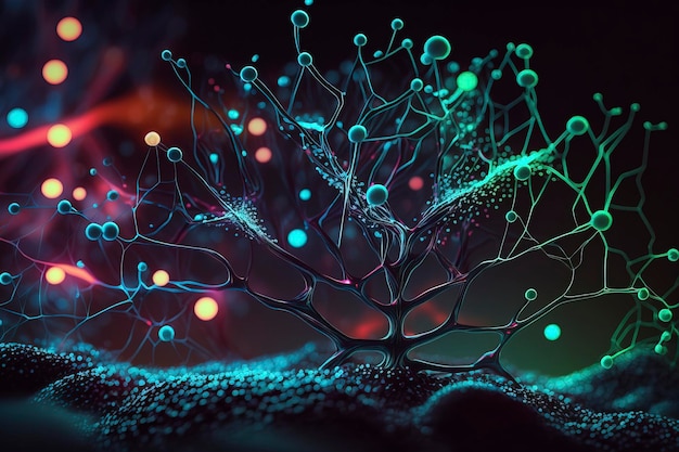 Imagen abstracta científica y tecnológica de la red neuronal biológicaImagen generada por tecnología AI