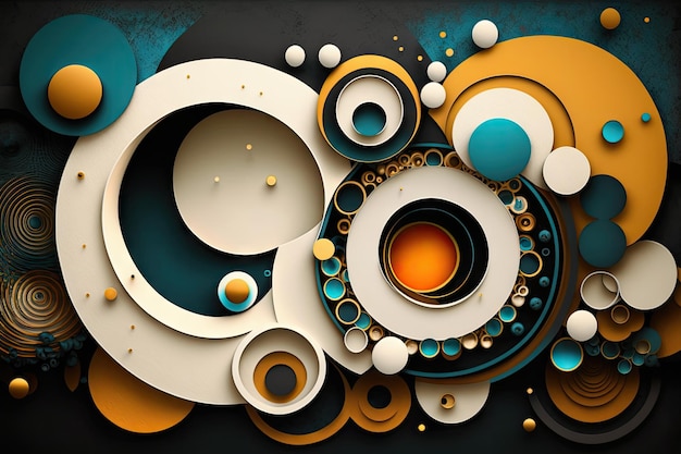 Imagen abstracta del collage de arte moderno con elementos circulares de diferentes tamaños creados con