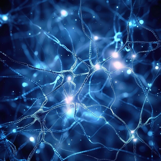 Imagen abstracta de conexiones neuronales en fondo azul Fondo tecnológico para un diseño en el