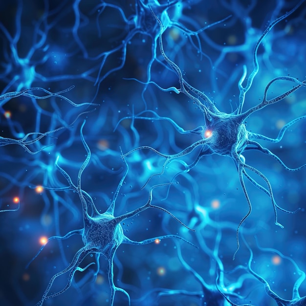 Imagen abstracta de las conexiones neuronales en fondo azul
