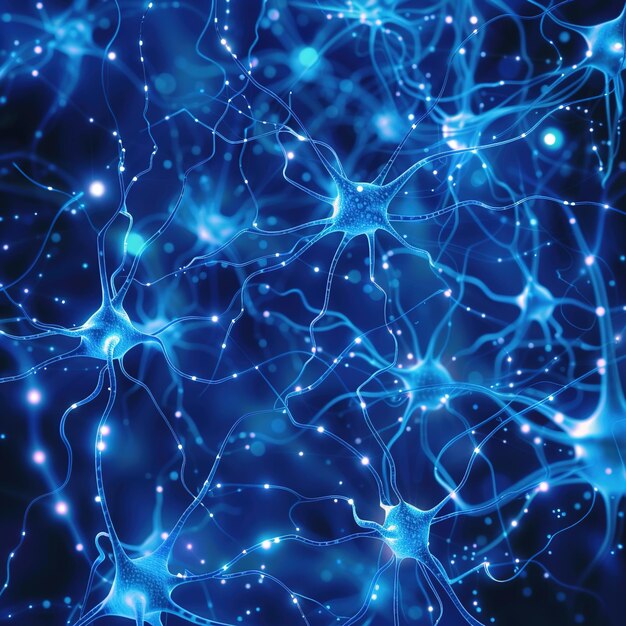 Foto imagen abstracta de las conexiones neuronales en fondo azul