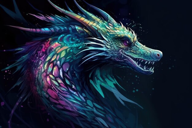Imagen abstracta de un dragón en tonos púrpura púrpura Símbolo del año 2024