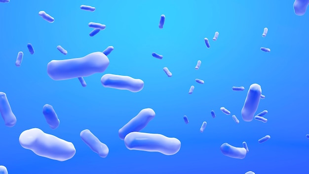 Imagen abstracta de fondo de bacterias sobre fondo azul Las bacterias causan enfermedades a los humanos enfermos de gérmenes3d renderizado