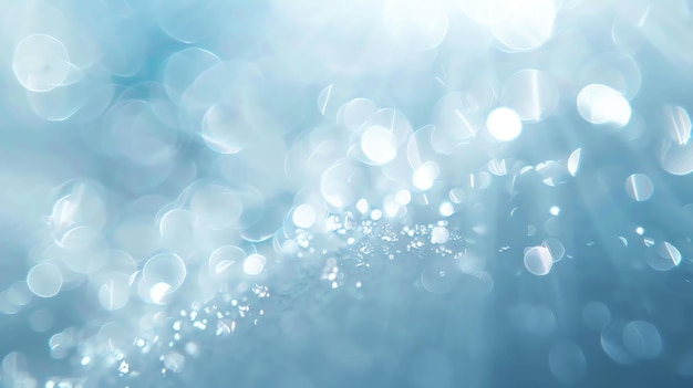 Imagen abstracta de luces bokeh blancas borrosas sobre un fondo azul
