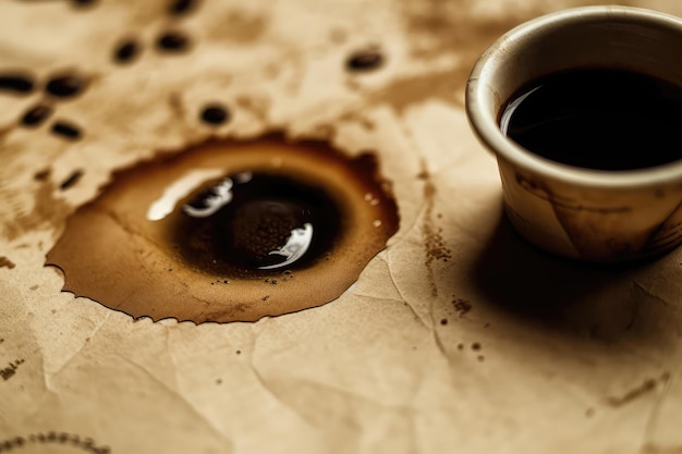Imagen abstracta de manchas de café y anillos en un trozo de papel IA generativa
