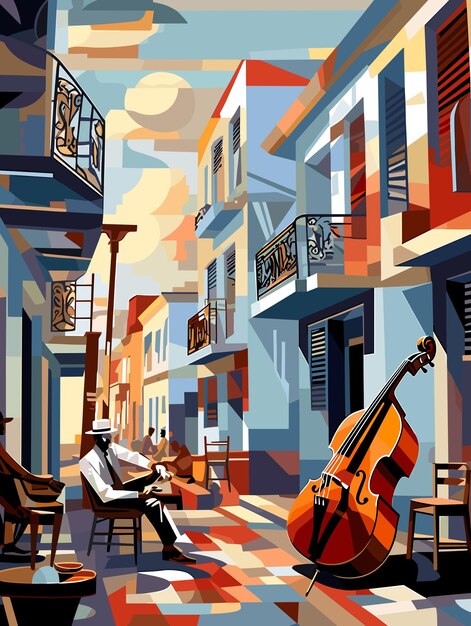 Imagen abstracta de músicos de jazz en las calles de Nueva Orleans