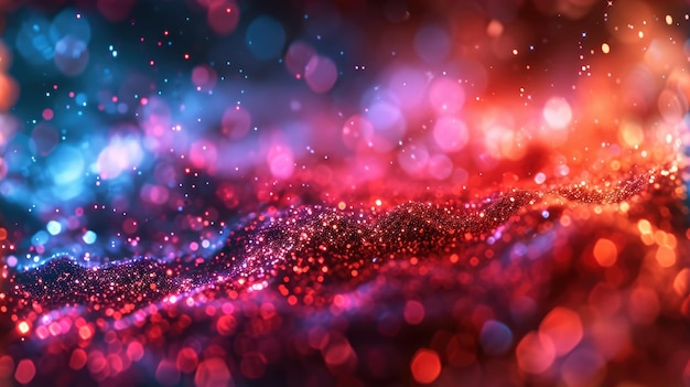 La imagen abstracta de las partículas violetas rojas brillantes borrón fondo aigx