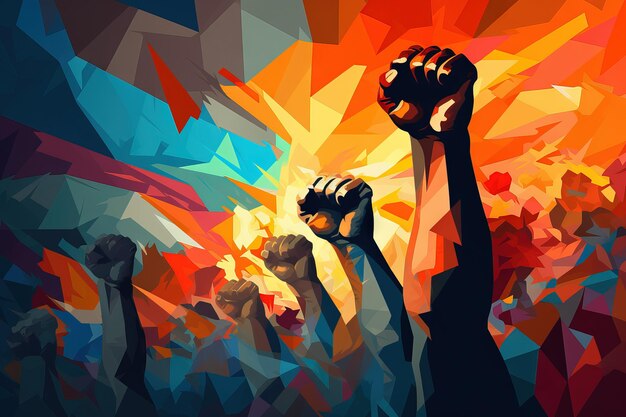 imagen abstracta que representa la lucha libertad colores vibrantes personas luchando por sus derechos