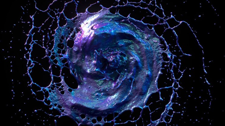 Foto una imagen abstracta de una salpicadura de líquido azul y púrpura que forma un vórtice contra un fondo negro que muestra un movimiento dinámico