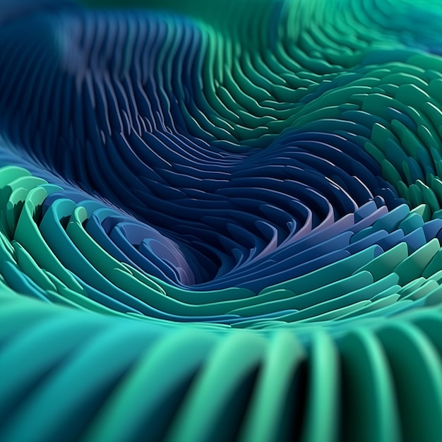 Una imagen abstracta verde y azul de una ola en espiral.