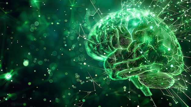 una imagen abstracta verde de un cerebro con el número de estrellas en el centro