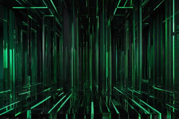 una imagen abstracta verde de una habitación con un fondo negro