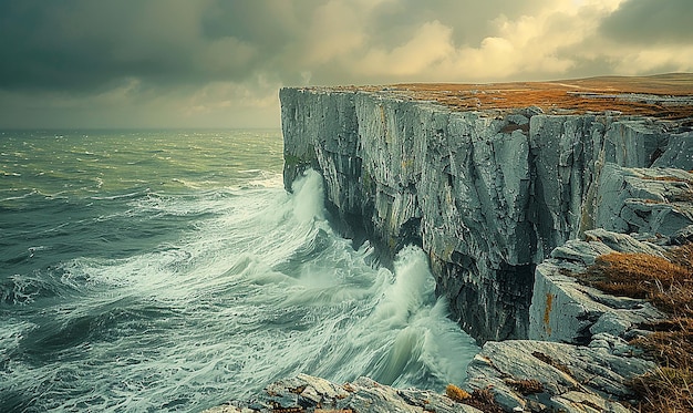 Foto una imagen de un acantilado y el mar