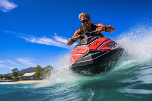 Imagen de acción de alta resolución de surf, paddleboard y la emoción del jet ski