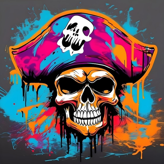 Imagen de acuarela de IA de una ilustración de graffiti de un pirata