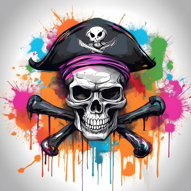 Imagen de acuarela de IA de una ilustración de graffiti de un pirata