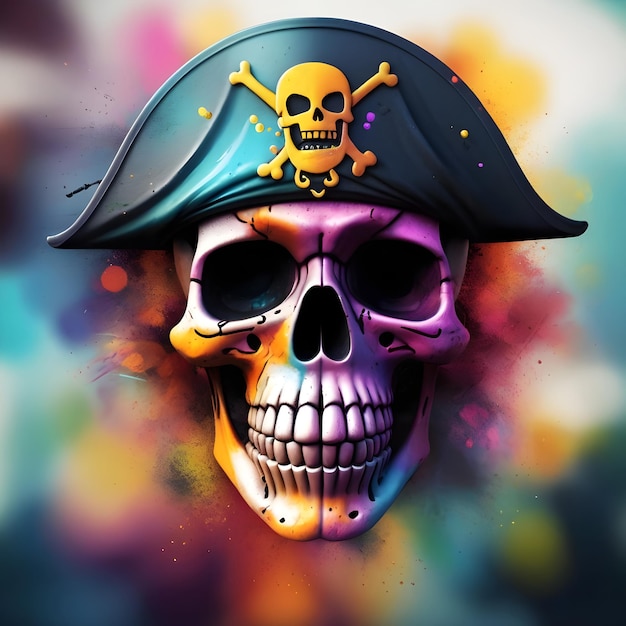 Imagen de acuarela de IA de una ilustración de graffiti de un pirata