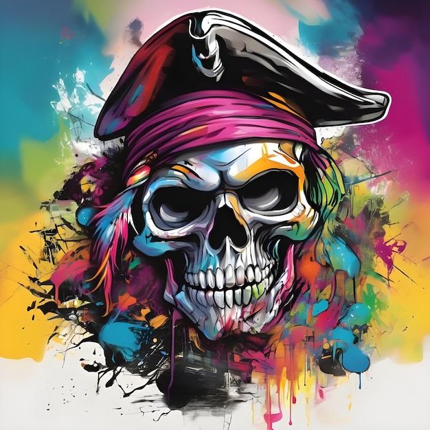 Imagen de acuarela de IA de una ilustración de graffiti de un pirata