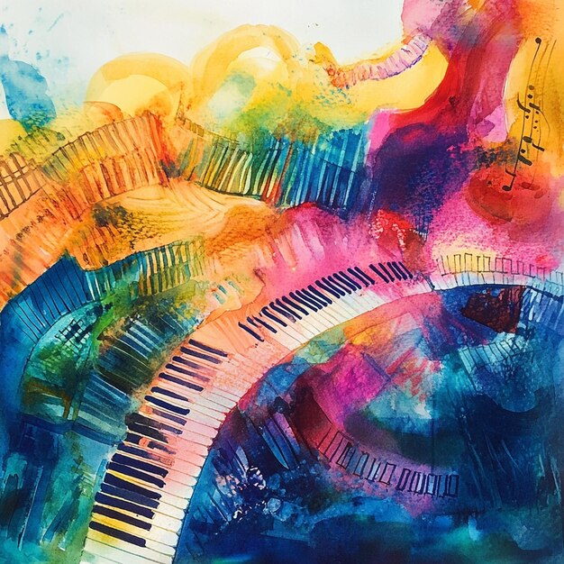 Una imagen en acuarela de la música vista aérea compositio generative ai