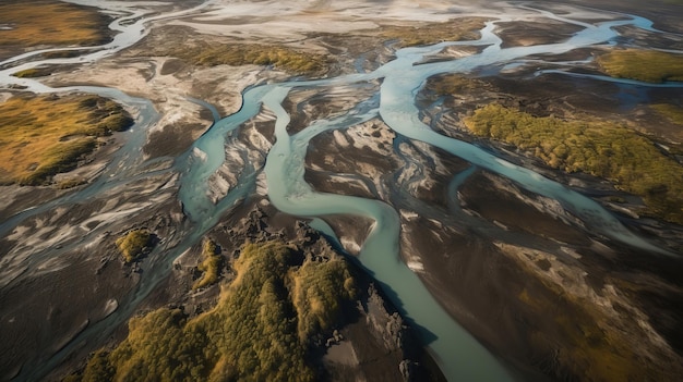 Imagen aérea de un arroyo islandés Generado por IA