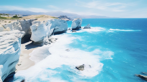 Foto imagen aérea del avión no tripulado de la playa de sarakiniko en grecia