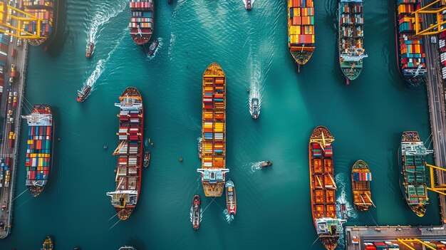 Imagen aérea de un bullicioso puerto de barcos