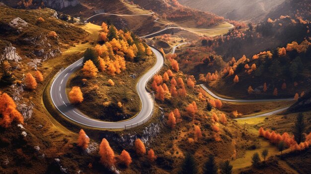 imagen aérea del camino de otoño