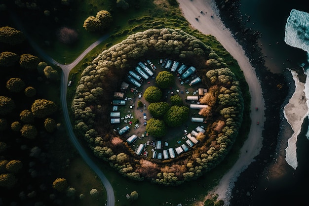 Imagen aérea de un camping en la Isla de la Luz del Reino Unido