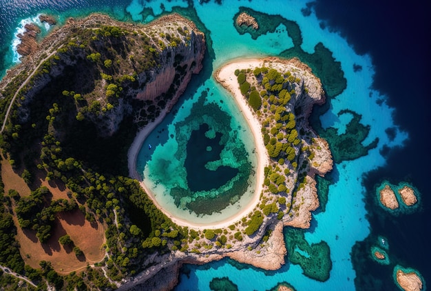 Imagen aérea de la costa española de la isla de Mallorca y Cala Xinxell