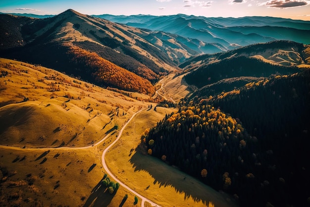 Imagen aérea de drones de la naturaleza rumana