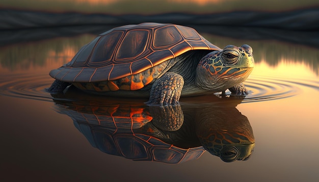 Imagen de agua de reflejo de tortuga Arte generado por Ai