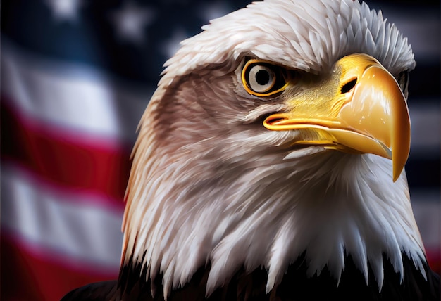 Una imagen de un águila con una bandera americana