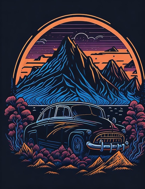 Imagen Ai de coche de montaña para diseño de camiseta.