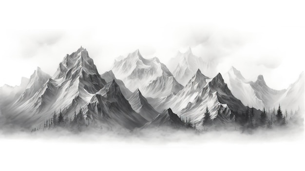 Imagen ai de composiciones de montaña digitales generadas sobre fondo blanco