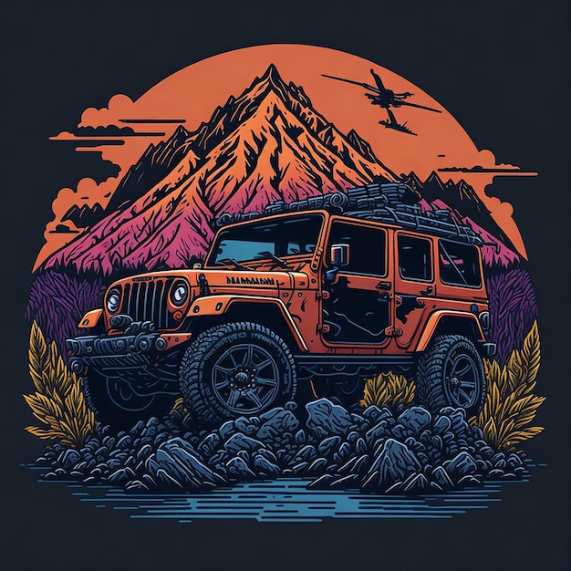 Imagen Ai de jeep de montaña para diseño de camiseta