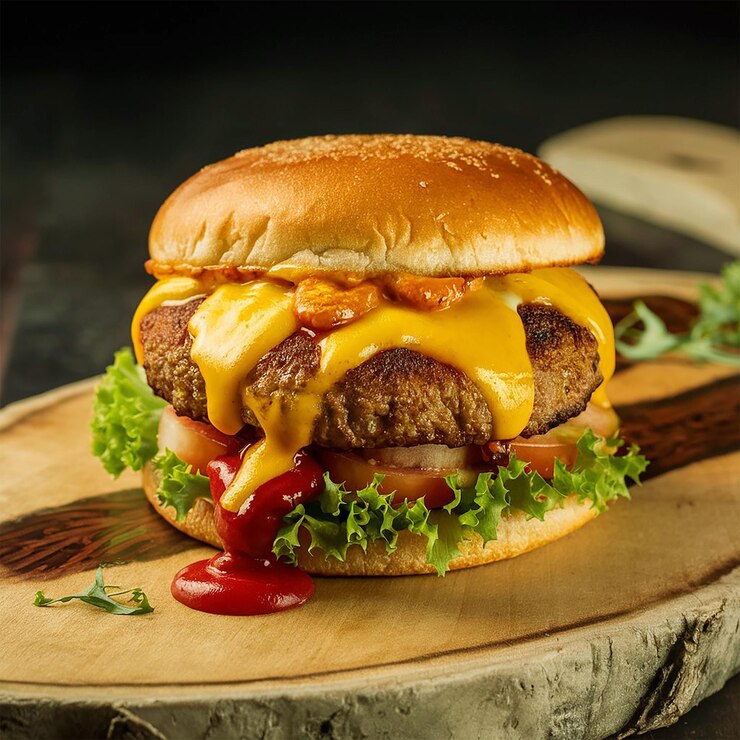 Imagen aislada de una hamburguesa fresca y sabrosa sobre un fondo negro