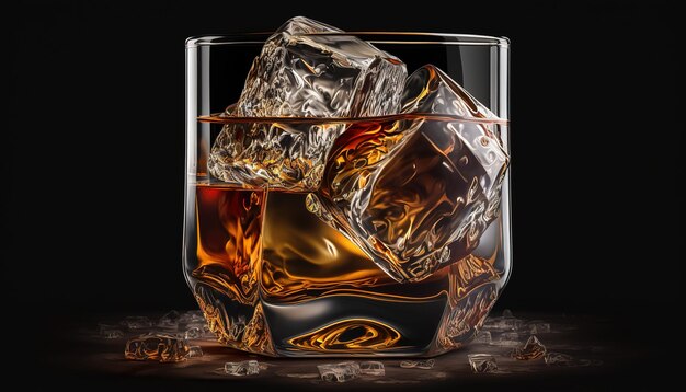 Imagen aislada de un vaso de whisky con hielo