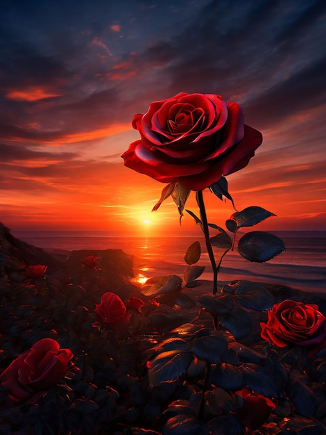 Imagen de alta calidad de la rosa roja del atardecer