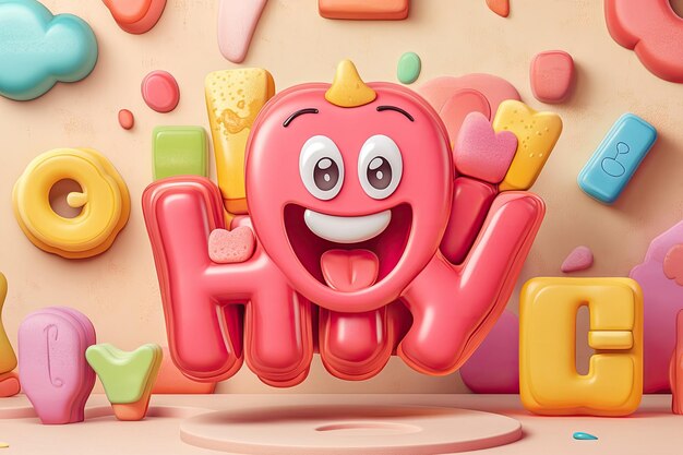 Imagen de alta resolución de Happy Text estilo de dibujos animados Efecto de texto editable Alto detalle 8K