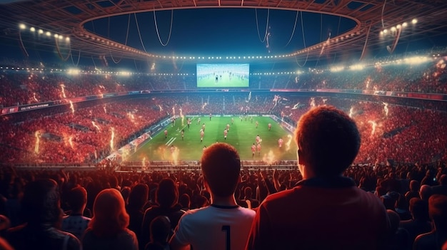 Imagen de alta resolución de personas mirando una pantalla de televisión en la Copa del Mundo.