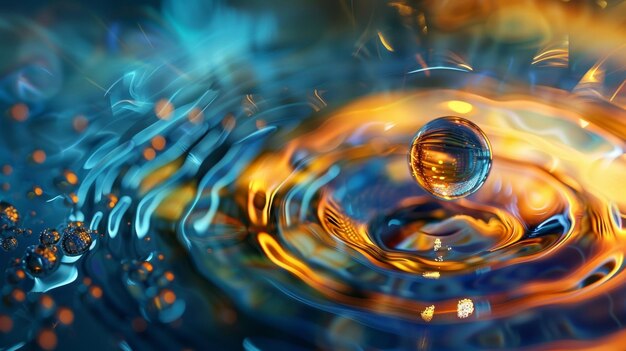 Foto una imagen de alta resolución de una sola gota de aceite suspendida en agua y ampliada para revelar su