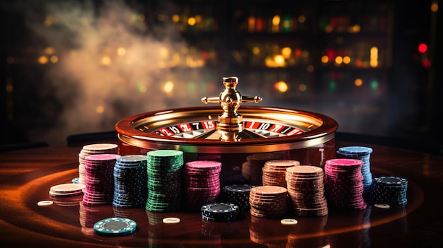 Imagen de alto contraste de la ruleta del casino en movimiento IA generativa