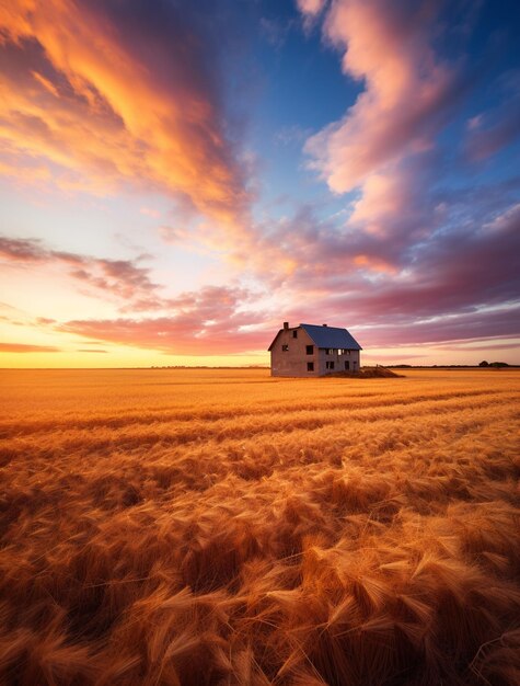 imagen de amplia matriz de paisaje pacífico con edificio hora dorada hora azul imagen rural rústica