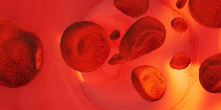Foto imagen ampliada de glóbulos rojos cirugía vascular interna ilustración 3d