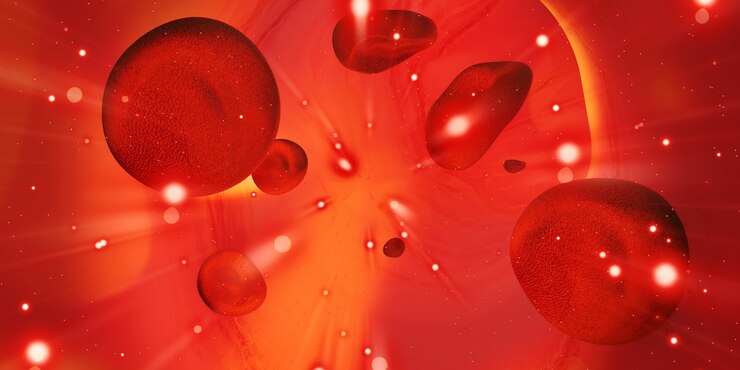 Foto imagen ampliada de glóbulos rojos cirugía vascular interna ilustración 3d