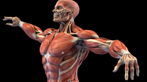Imagen de anatomía músculos cuerpo humano sobre fondo negro