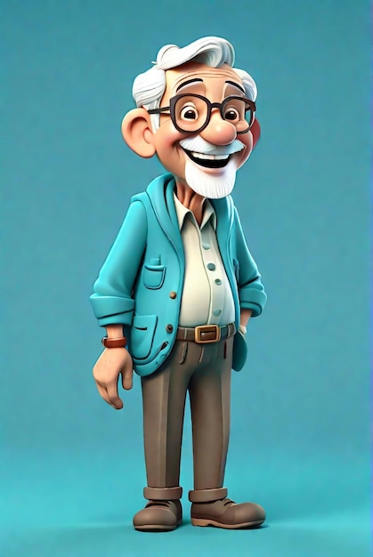 Foto imagen de un anciano sonriente en 3d, ilustración de un personaje aislado en un fondo de color