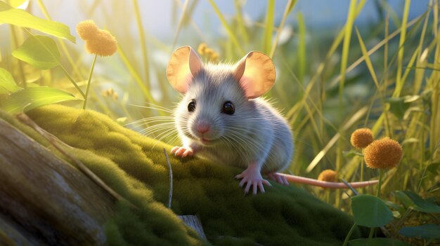 Foto imagen de un animal ratón sentado sobre la hierba ia generativa