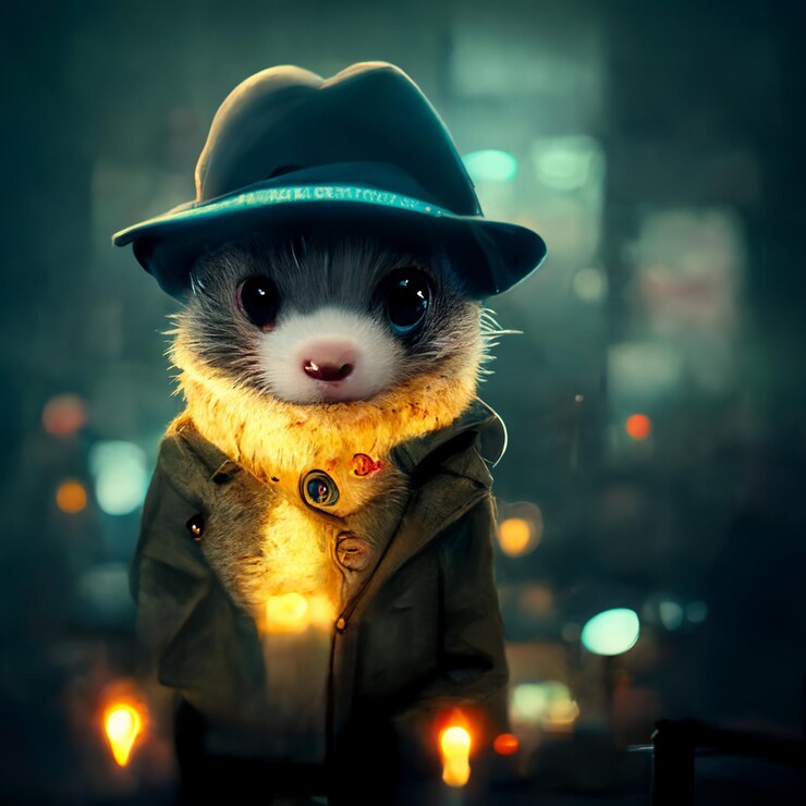 Una imagen de un animal con sombrero y abrigo.