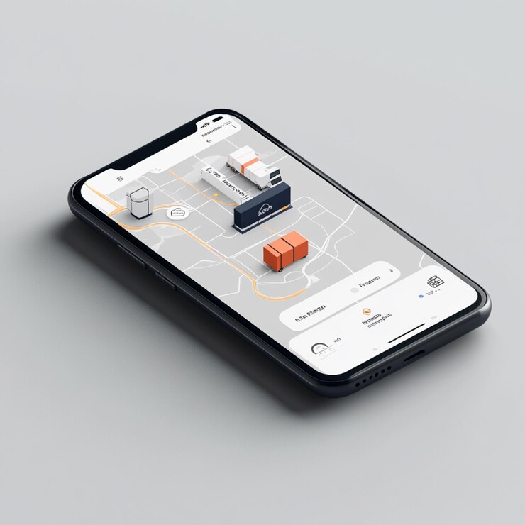 Foto una imagen de una aplicación logística en un teléfono inteligente con actualizaciones de entrega en tiempo real1